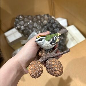 Vintage Lenox Golden Crowned Kinglet Porcelain Bird with Pinecones